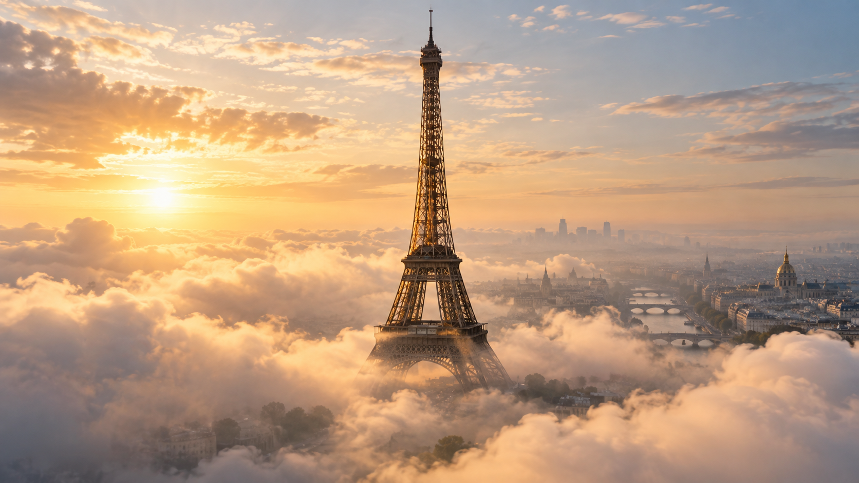 The Eiffel Tower in golden evening light